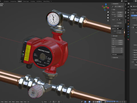 Bomba de &aacute;gua de aquecimento com acess&oacute;rios Modelo 3D