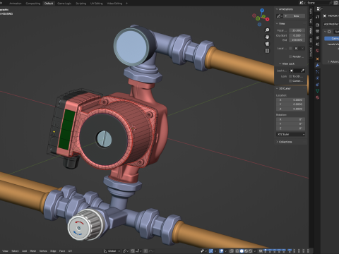 Heating Water Pump with Fittings Modèle 3D
