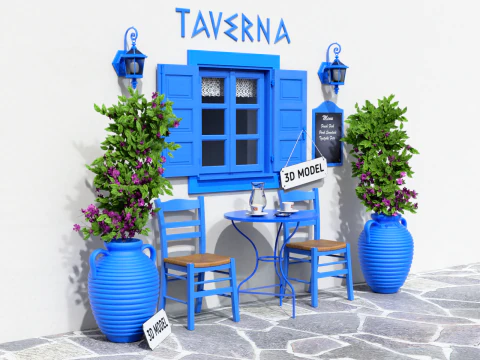 Greek Taverna Terrace 3D Model