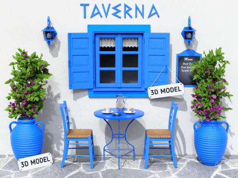 Greek Taverna Terrace Modello 3D