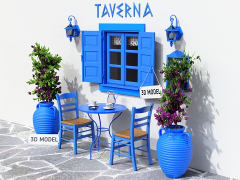 Greek Taverna Terrace Modello 3D