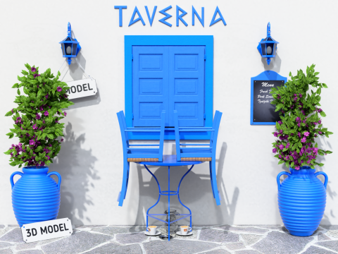 Greek Taverna Terrace Modello 3D