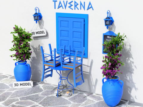 Greek Taverna Terrace Modello 3D
