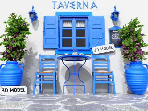 Greek Taverna Terrace Modello 3D