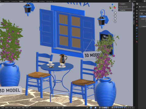 Greek Taverna Terrace 3D Model