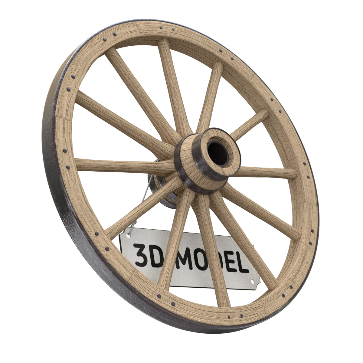 Vintage Wood Wheel 3D Model .c4d .max .obj .3ds .fbx .stl .blend 