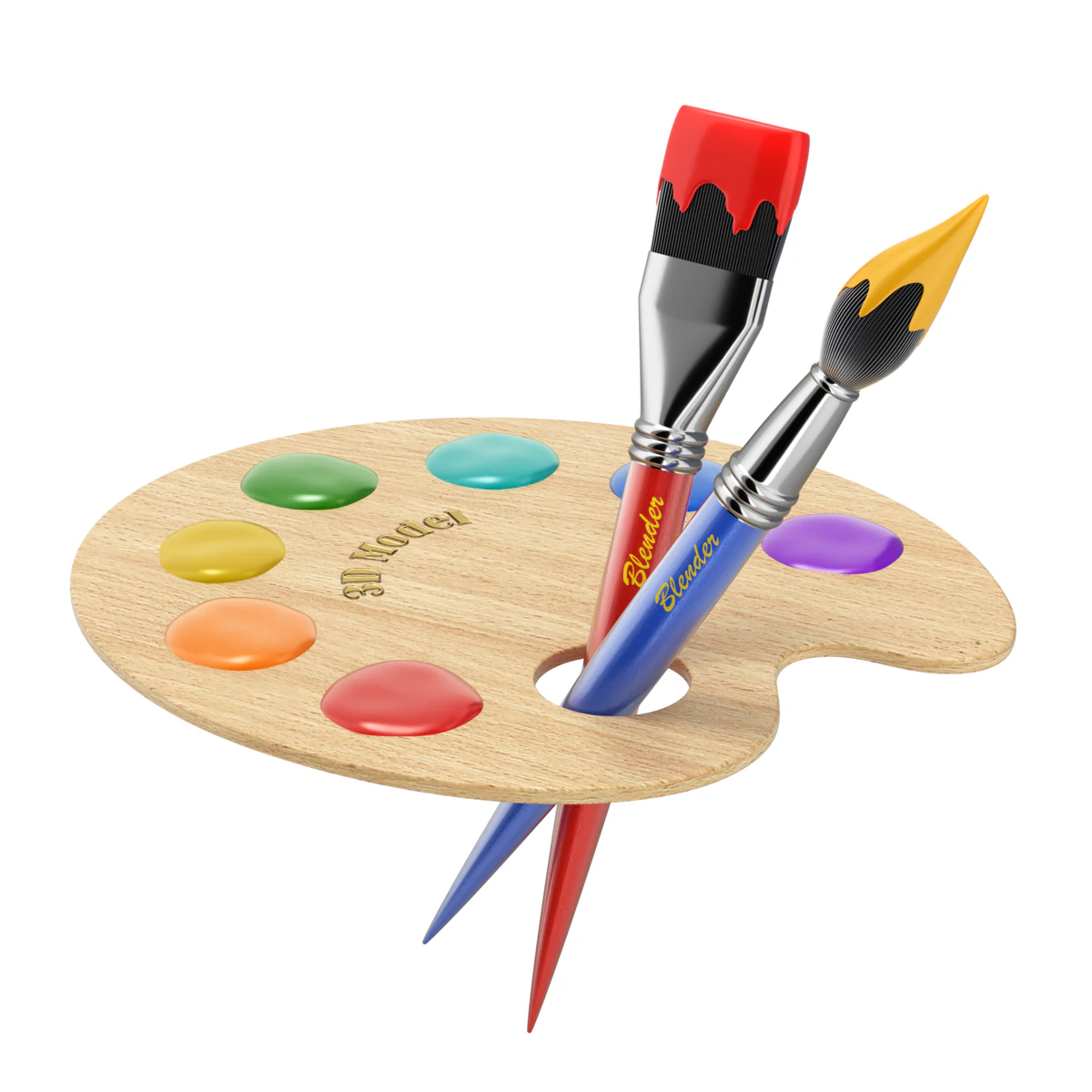 Paleta de artista de madeira Modelo 3D .c4d .max .obj .3ds .fbx .stl .blend 