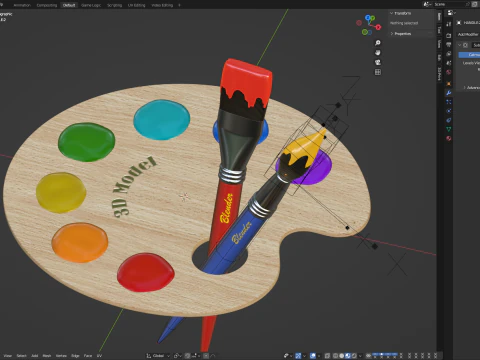 Paleta de artista de madeira Modelo 3D