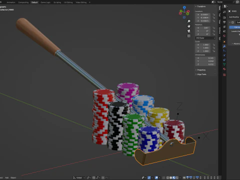 Roulette Rake With Chips 3D Model