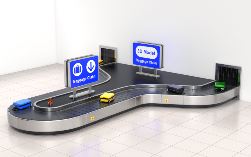 Airport Claim Transporter Y-form with Baggage Model 3D .c4d .max .obj .3ds .fbx .stl .blend