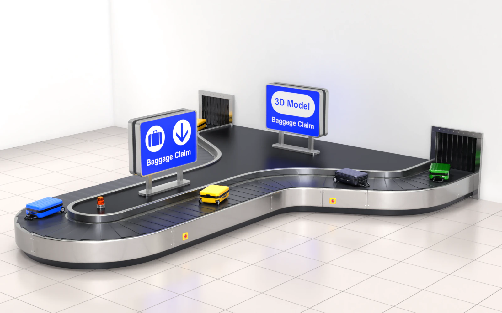 Airport Claim Transporter Y-form with Baggage 3D Model .c4d .max .obj .3ds .fbx .stl .blend 