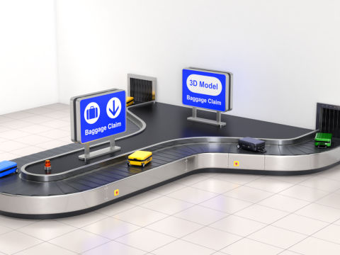 Airport Claim Transporter Y-form with Baggage 3D Модель