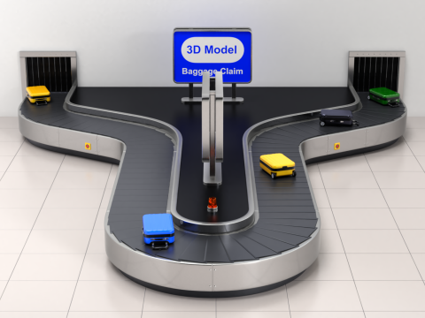 Airport Claim Transporter Y-form with Baggage Model 3D