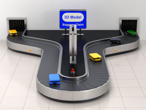 Airport Claim Transporter Y-form with Baggage 3D Model