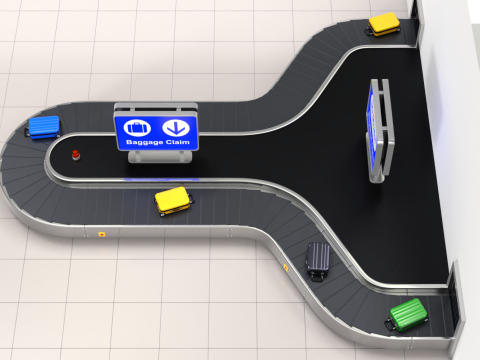 Airport Claim Transporter Y-form with Baggage Model 3D