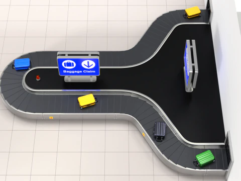 Airport Claim Transporter Y-form with Baggage 3D Model
