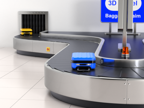 Airport Claim Transporter Y-form with Baggage Model 3D