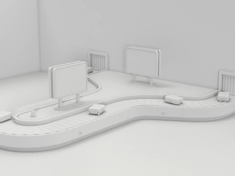 Airport Claim Transporter Y-form with Baggage 3D Model