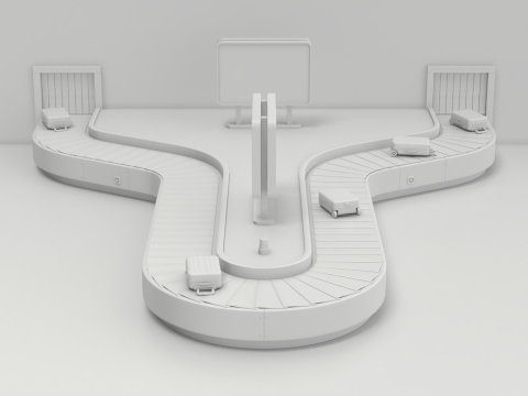 Airport Claim Transporter Y-form with Baggage Model 3D