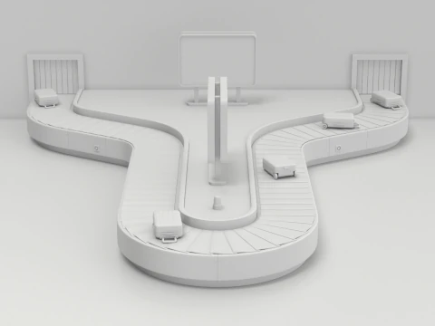 Airport Claim Transporter Y-form with Baggage 3D Model