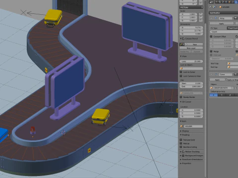Airport Claim Transporter Y-form with Baggage 3D Model