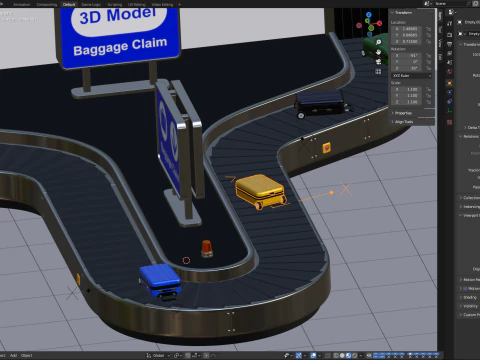Airport Claim Transporter Y-form with Baggage 3D Model