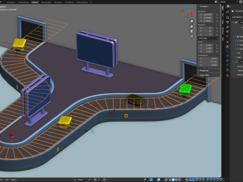 Airport Claim Transporter Y-form with Baggage Model 3D