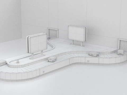 Airport Claim Transporter Y-form with Baggage 3D Model