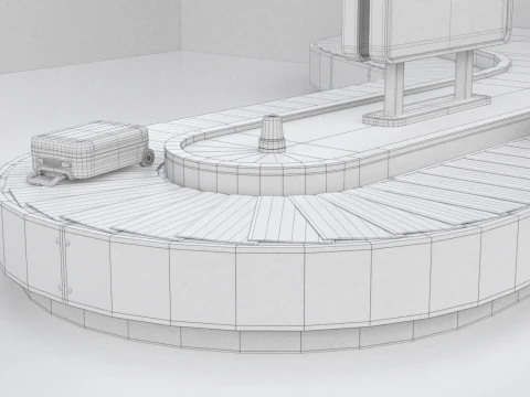 Airport Claim Transporter Y-form with Baggage 3D Model