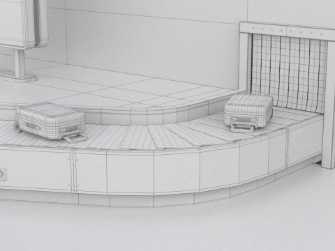 Airport Claim Transporter Y-form with Baggage Model 3D