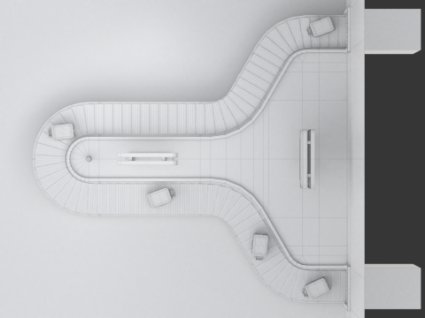 Airport Claim Transporter Y-form with Baggage Model 3D