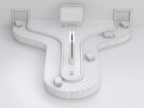 Airport Claim Transporter Y-form with Baggage Model 3D