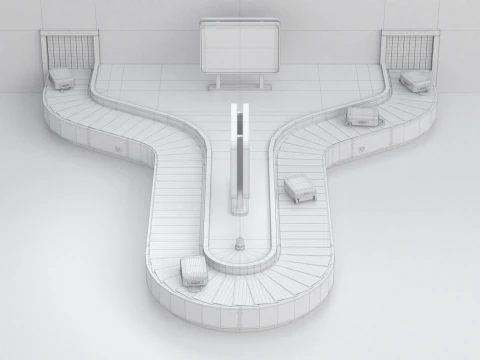 Airport Claim Transporter Y-form with Baggage 3D Model