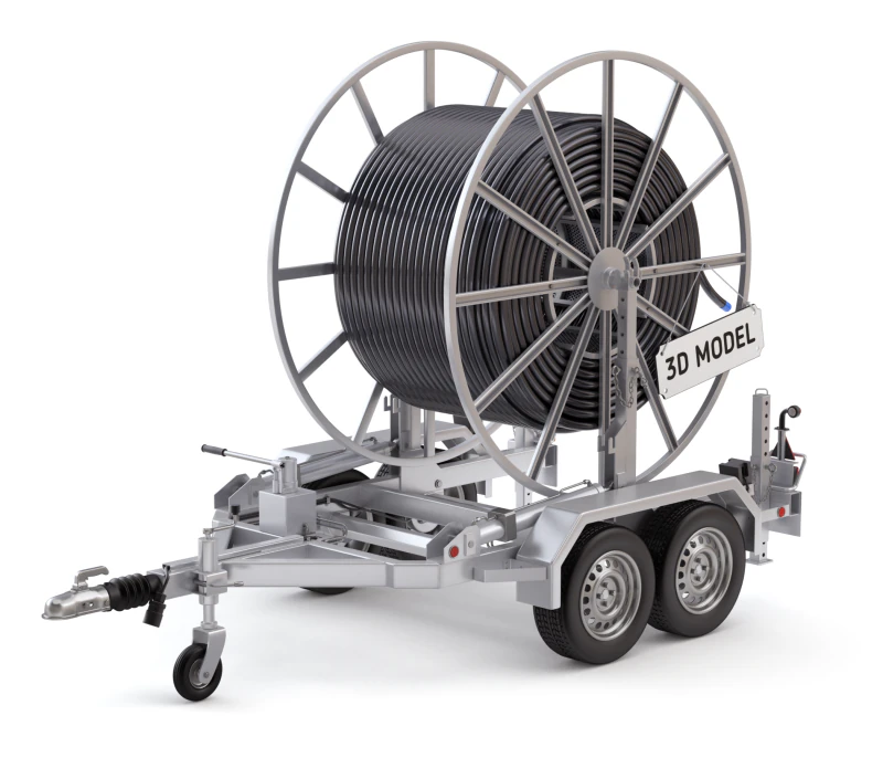 トレーラー付きブロードバンド ケーブル ドラム 3Dモデル .c4d .max .obj .3ds .fbx .stl .blend 