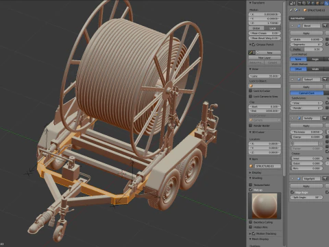 トレーラー付きブロードバンド ケーブル ドラム 3Dモデル