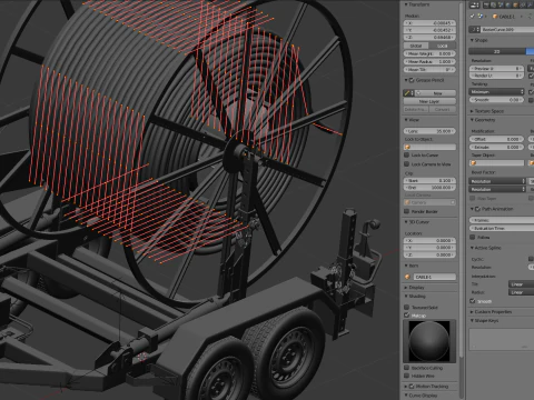 トレーラー付きブロードバンド ケーブル ドラム 3Dモデル