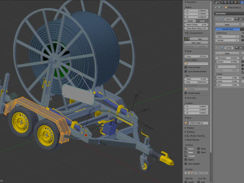 トレーラー付きブロードバンド ケーブル ドラム 3Dモデル