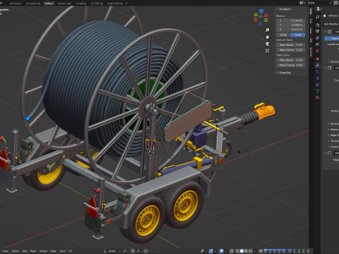 トレーラー付きブロードバンド ケーブル ドラム 3Dモデル