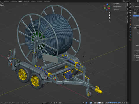 Broadband Cable Drum With Trailer 3D Модель