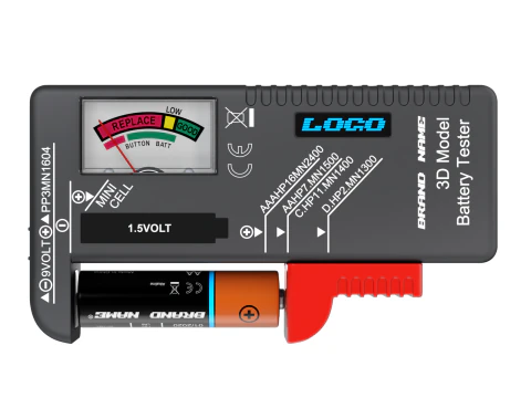 Tester per batterie con batteria AA Modello 3D