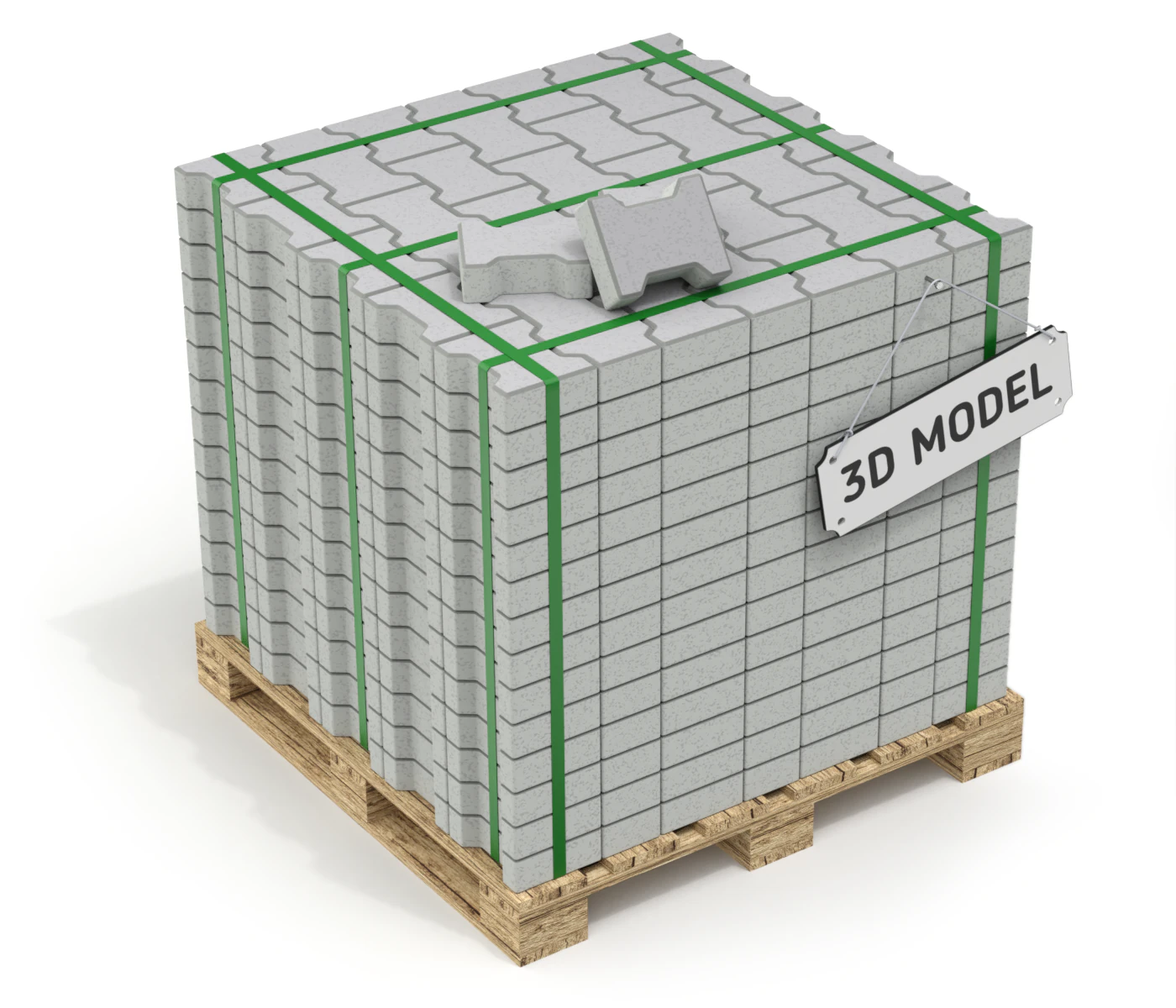 Paving Stones and Wooden Pallet 3D Model .c4d .max .obj .3ds .fbx .stl .blend 