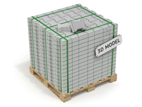 Pietre per lastricati e pallet di legno Modello 3D
