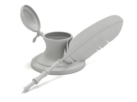 Quill Pen with Inkwell 3D Model