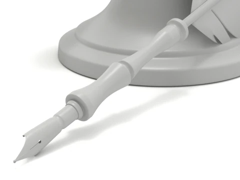 Quill Pen with Inkwell 3D Model
