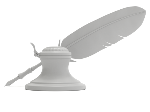 Quill Pen with Inkwell 3D Model