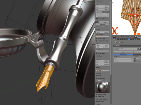 Quill Pen with Inkwell 3D Model