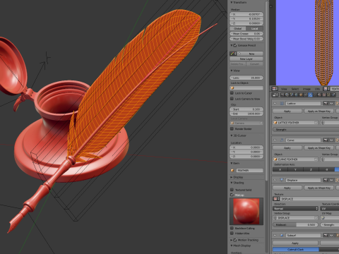 Quill Pen with Inkwell 3D Model
