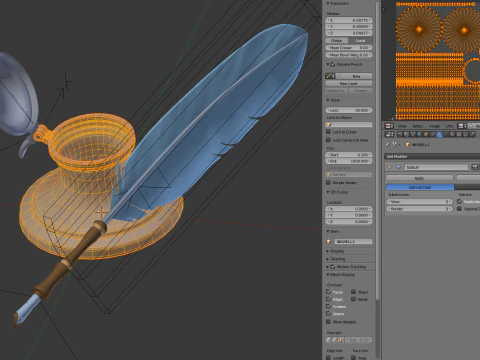 Quill Pen with Inkwell 3D Model
