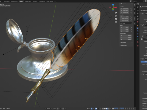 Quill Pen with Inkwell 3D Model