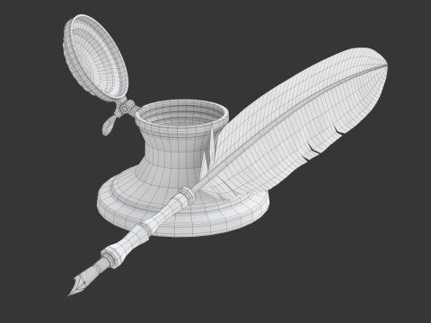 Quill Pen with Inkwell 3D Model
